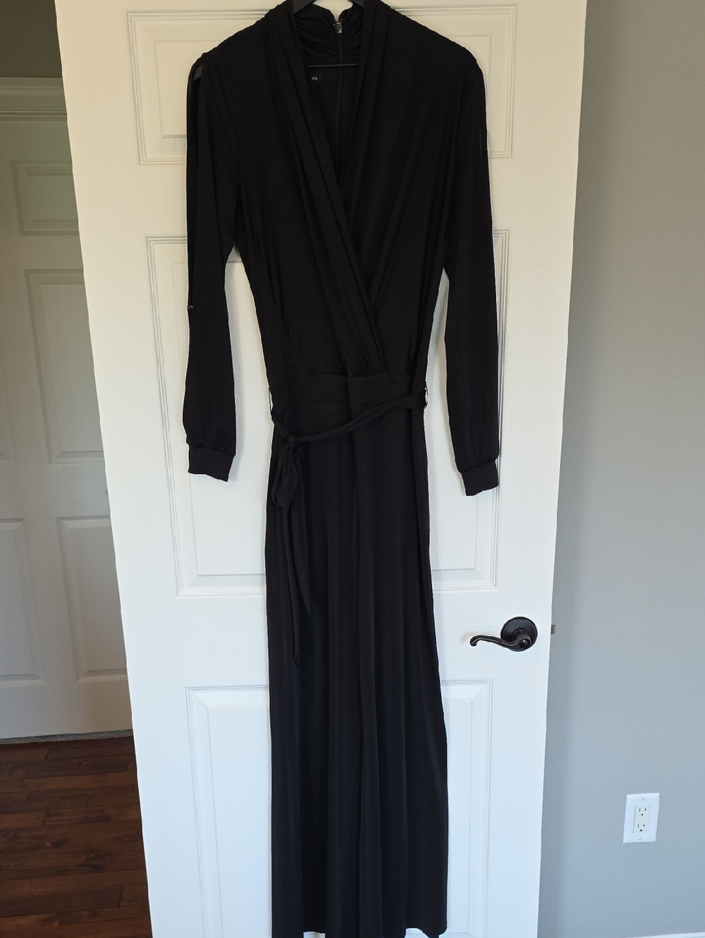 bebe Black Long Sleeve Wrap Jumpsuit